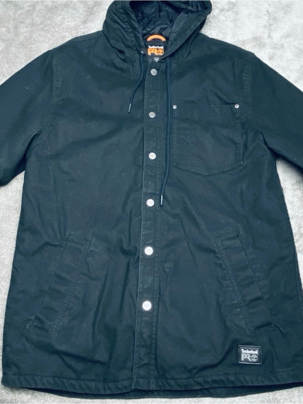 Timberland Pro Series Men's Jacket Size M Black Hooded Workwear Canvas Quilted